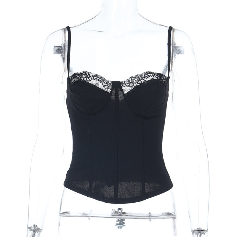Damen Spitzen-Corsage mit verstellbaren Trägern und geschnürtem Detail EB