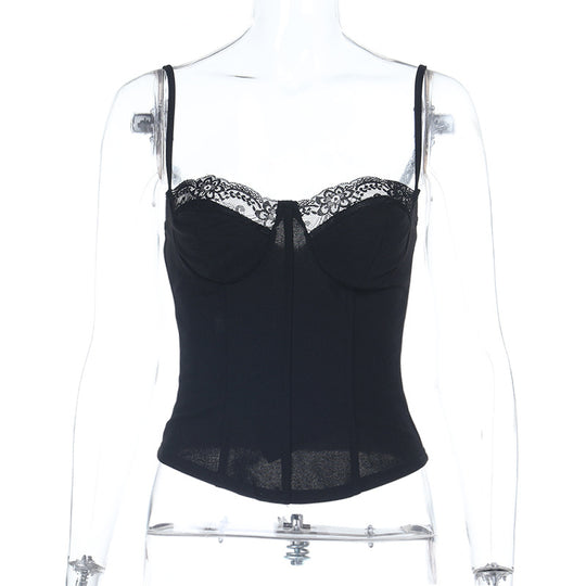 Damen Spitzen-Corsage mit verstellbaren Trägern und geschnürtem Detail EB