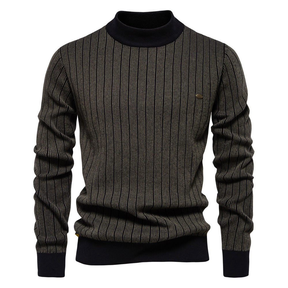 Herren Feinstrickpullover mit Rollkragen und Streifenmuster EB