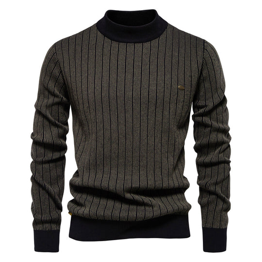Herren Feinstrickpullover mit Rollkragen und Streifenmuster EB