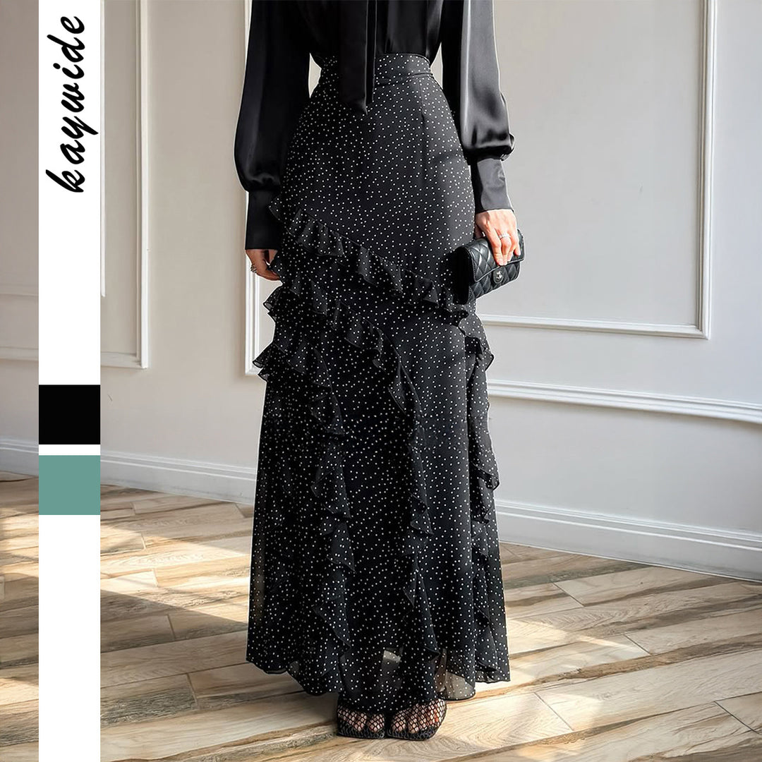 Damen nan Maxirock mit hohem Taillenbund, asymmetrischen Volants und fließender Chiffon‑Optik EB
