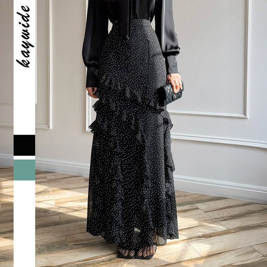 Damen nan Maxirock mit hohem Taillenbund, asymmetrischen Volants und fließender Chiffon‑Optik EB