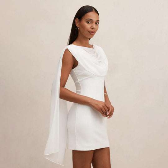 Damen Elegantes Cocktailkleid mit drapierter Schulterpartie und figurbetontem Schnitt EB