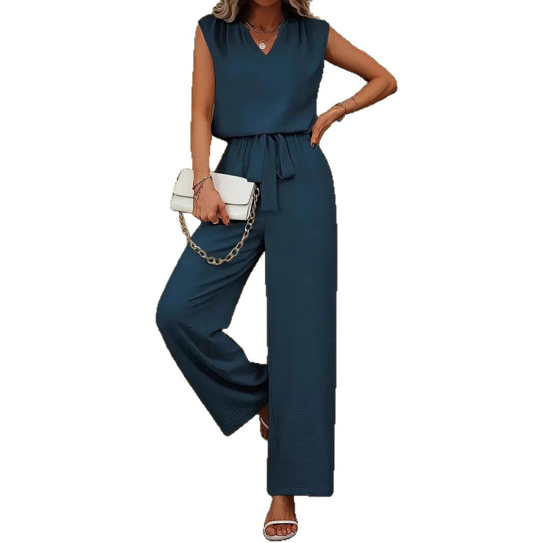 Damen Eleganter Suit mit V-Ausschnitt und Taillenknoten EB