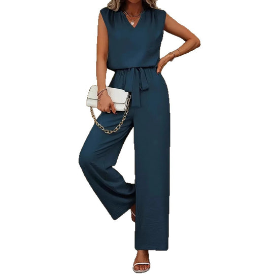 Damen Eleganter Suit mit V-Ausschnitt und Taillenknoten EB