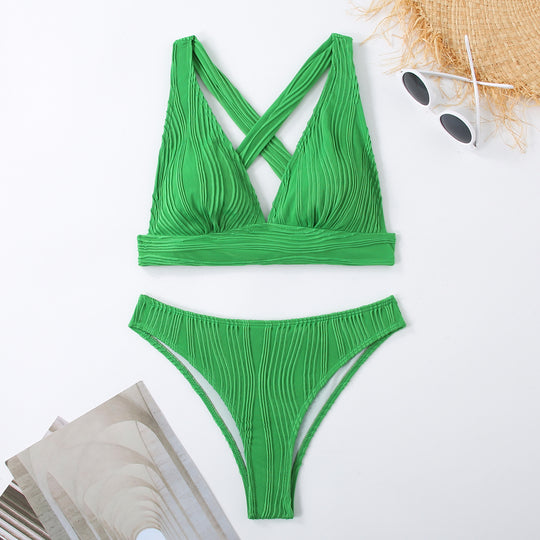 Damen Gestreifter Bikini mit raffiniertem Kreuz-Design EB