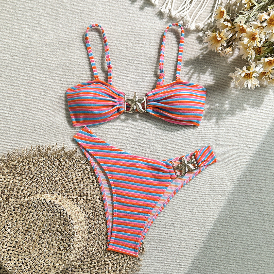 Damen Bandeau-Bikini mit einzigartigem Streifenmuster EB