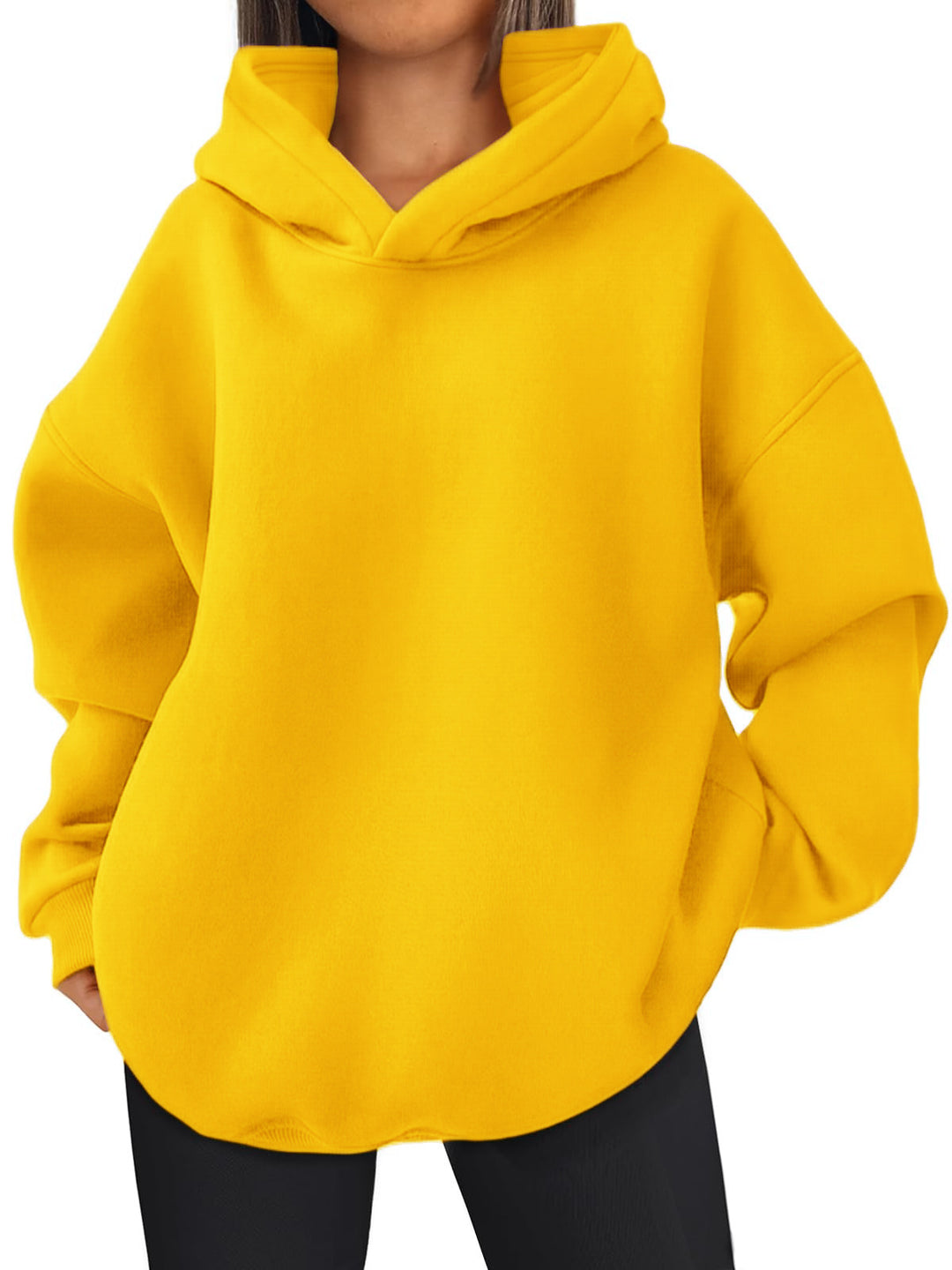 Damen nan kastiger Kapuzenpullover mit doppellagiger Kapuze, überschnittener Schulter und längerem Rückenteil EB