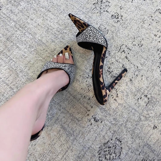 Damen elegante Stiletto Mules mit funkelnden Strassverzierungen EB