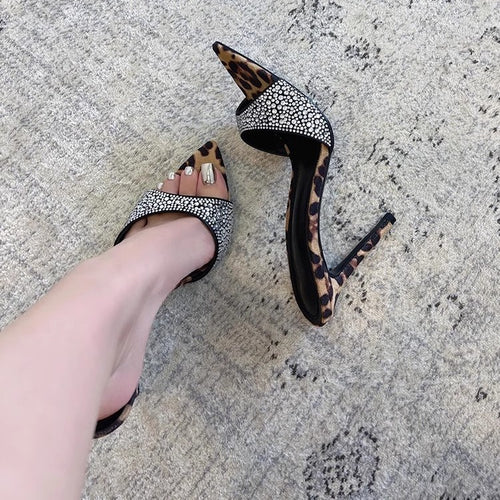 Damen elegante Stiletto Mules mit funkelnden Strassverzierungen EB