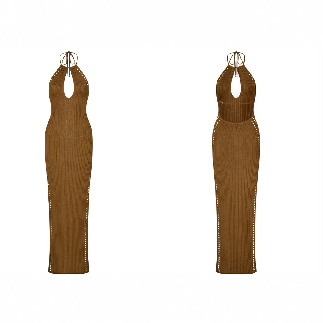 Damen figurbetontes Strickkleid mit tiefem V-Ausschnitt EB