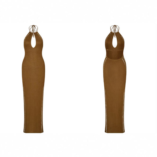 Damen figurbetontes Strickkleid mit tiefem V-Ausschnitt EB