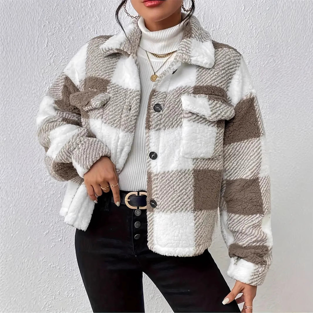 Damen Kuschelige Karojacke EB