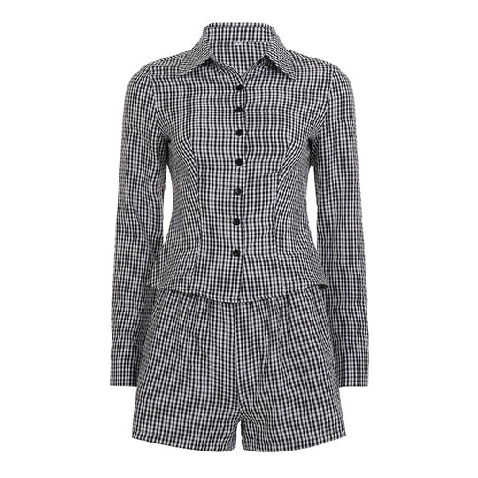 Damen nan zweiteiliges Vichy-Set aus taillierter Blusenjacke mit Wiener Nähten und Highwaist-Shorts EB