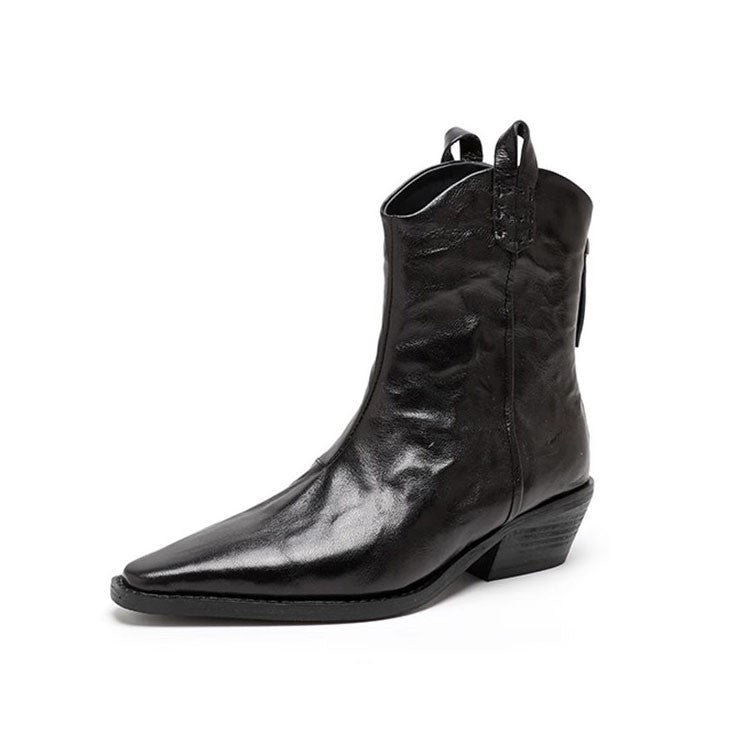 Damen Elegante Ankle Boots mit edler Lederoberfläche und modischem Blockabsatz EB