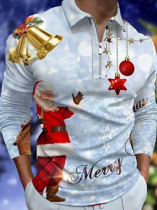 Herren Weihnachtliches Langarmshirt mit festlichem Grafikdesign und praktischem Reißverschluss EB