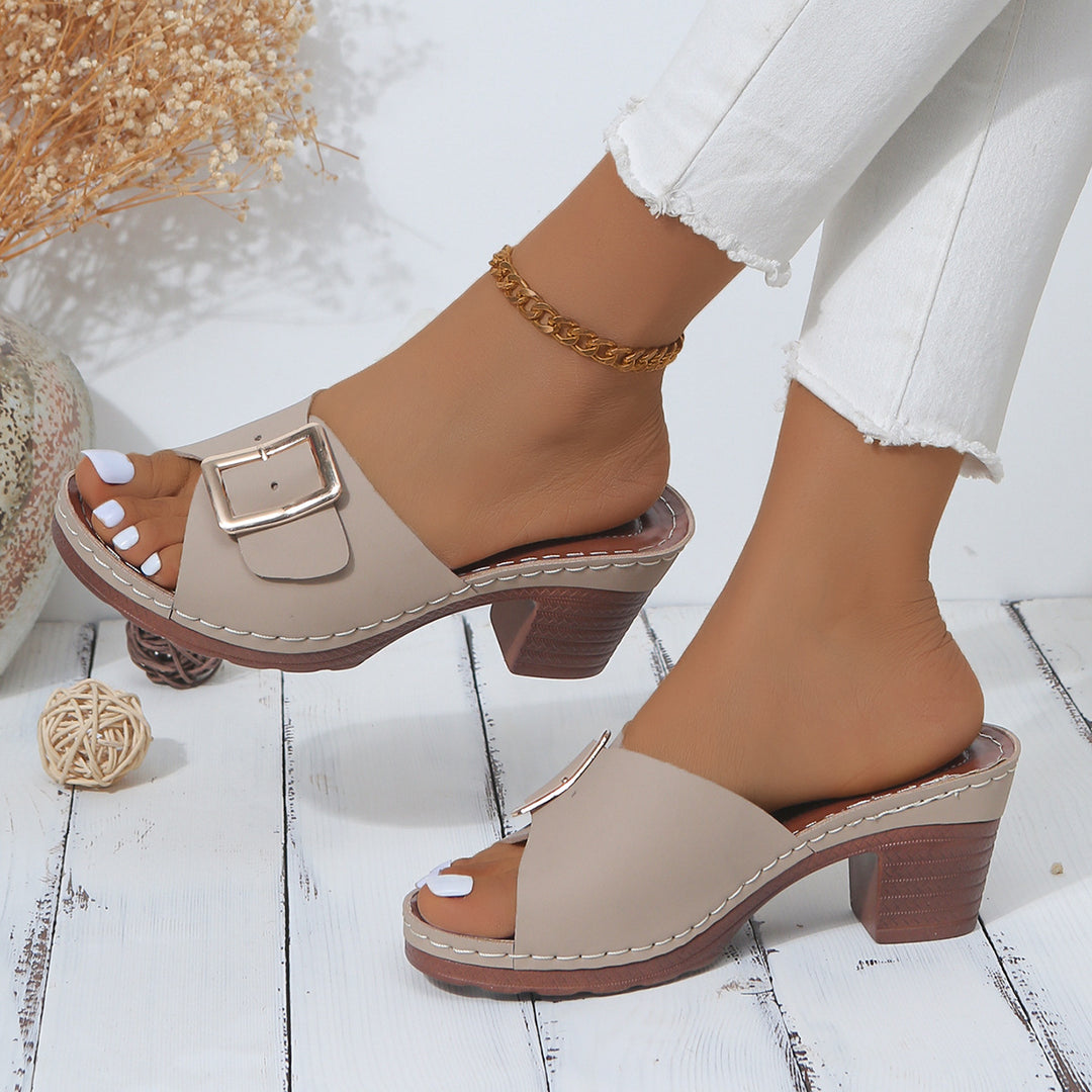 Damen modische Pantolette mit elegantem Riemchen und dekorativem Schnallen-Design EB