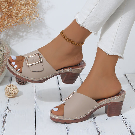 Damen modische Pantolette mit elegantem Riemchen und dekorativem Schnallen-Design EB