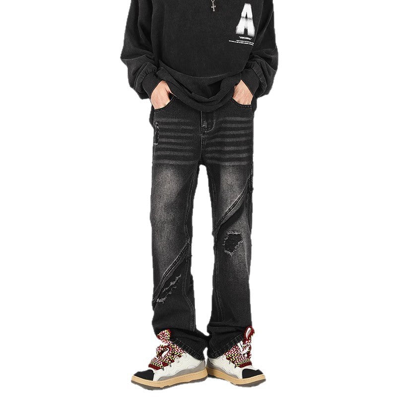 Herren modische Ripped Denim-Jeans im lässigen Schnitt mit asymmetrischem Design EB