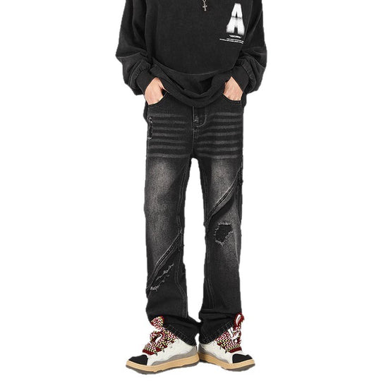 Herren modische Ripped Denim-Jeans im lässigen Schnitt mit asymmetrischem Design EB