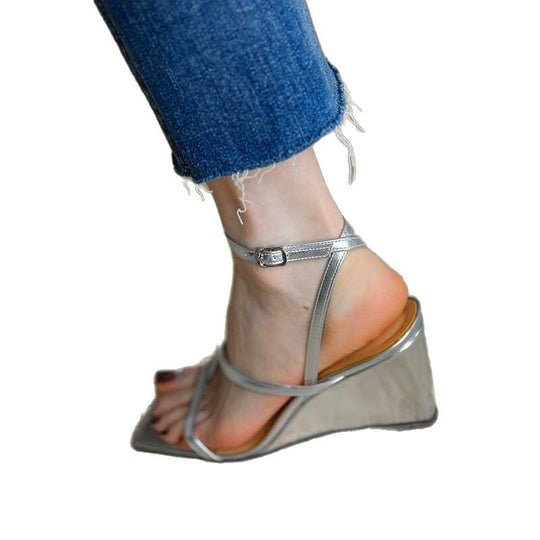 Damen elegante Plateau-Sandalen mit verstellbarem Riemendesign EB