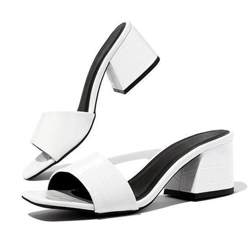 Damen Offene Blockabsatz-Sandalen mit Krokodilprägung EB