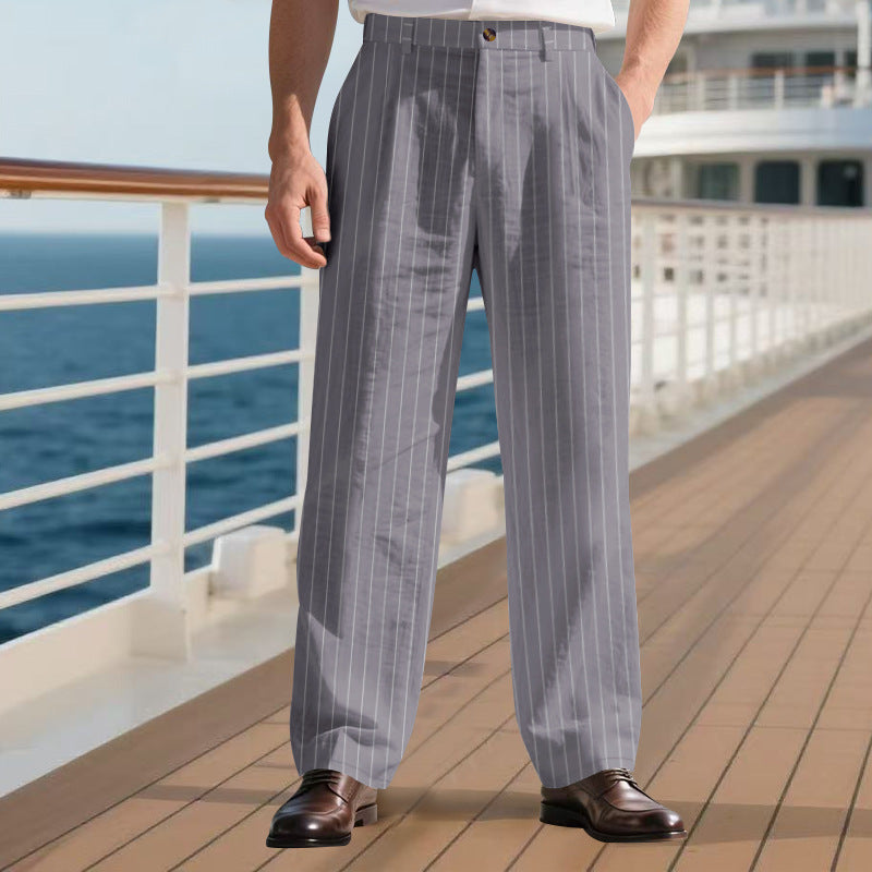Herren Elegante Streifenhose mit lockerem Schnitt und praktischen Taschen EB