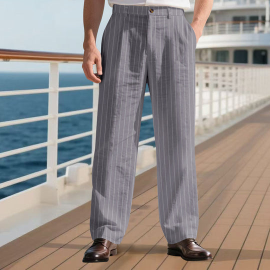 Herren Elegante Streifenhose mit lockerem Schnitt und praktischen Taschen EB