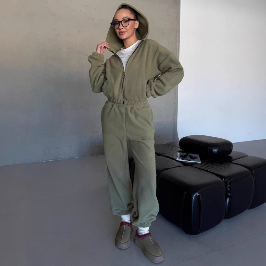 Damen kuscheliges Fleece-Hoodie und Jogginghose Lounge-Set mit Reißverschluss Kapuze elastischem Bund Eichborn Berlin