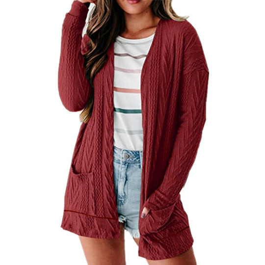 Damen luftige Strickjacke mit Taschen und modernem Design EB