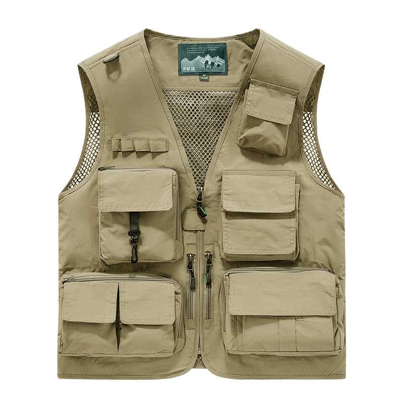 Herren Multifunktionale Outdoor-Utility‑Weste mit Mesh‑Innenfutter und zahlreichen Taschen EB