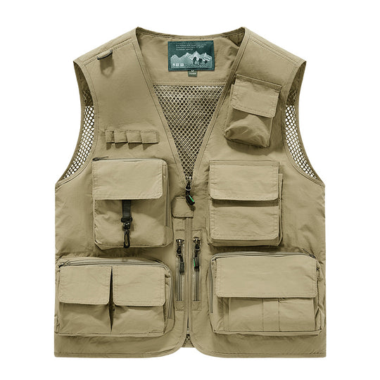 Herren Multifunktionale Outdoor-Utility‑Weste mit Mesh‑Innenfutter und zahlreichen Taschen EB