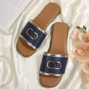 Damen modische Riemchen-Sandalen mit goldenen Details EB