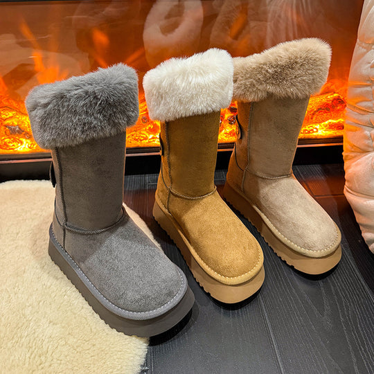 Damen kuschelige Winterstiefel mit luxuriösem Kunstpelzkragen EB