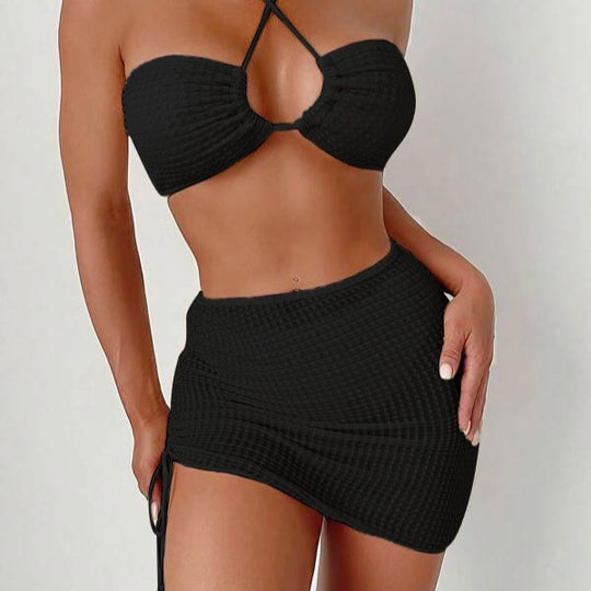 Damen Bandeau-Bikini mit verstellbaren Trägern und schnürbarem Rock EB