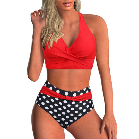 Damen Sportliches Crop-Top Bikini-Set mit hoch taillierter Hose EB