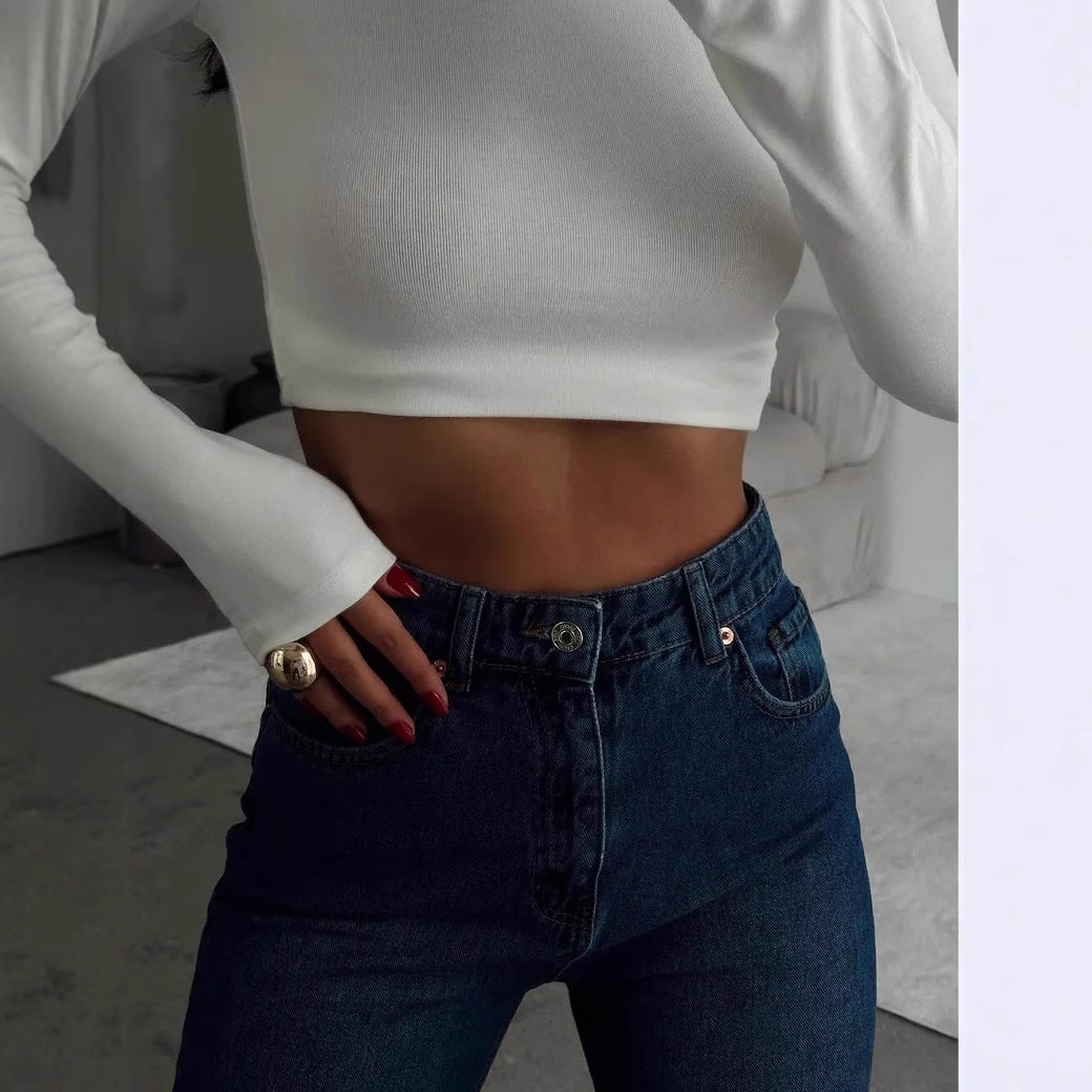 Damen modisches Trocken-Fit Crop-Top mit Stehkragen EB