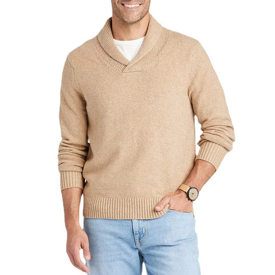 Herren Pullover mit Schalkragen und filigranem Rippdesign EB