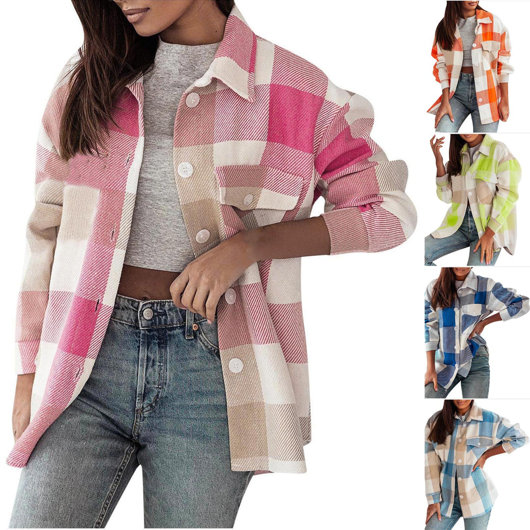 Damen Karierte Überhemdjacke mit Brusttaschen EB