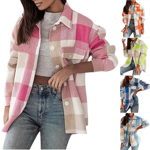 Damen Karierte Überhemdjacke mit Brusttaschen EB