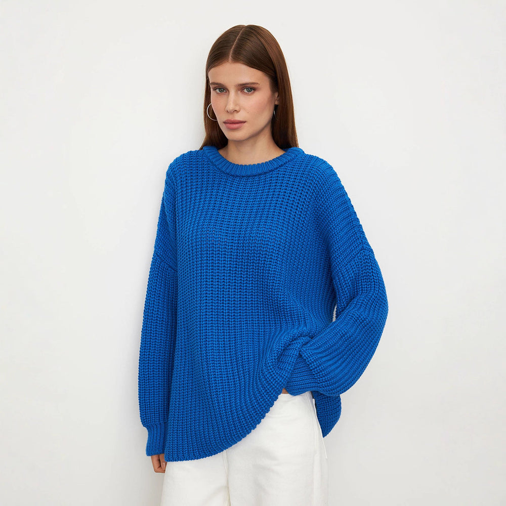 Damen lockerer Strickpullover mit weitem Schnitt EB