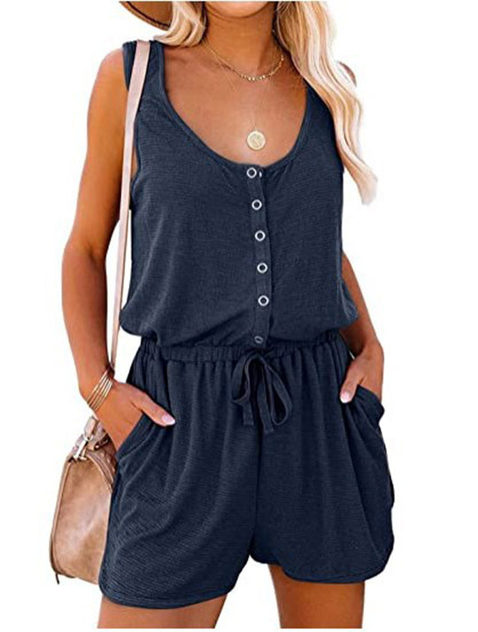 Damen Praktischer Jumpsuit mit Knopfdetails und verstellbarem Bund EB