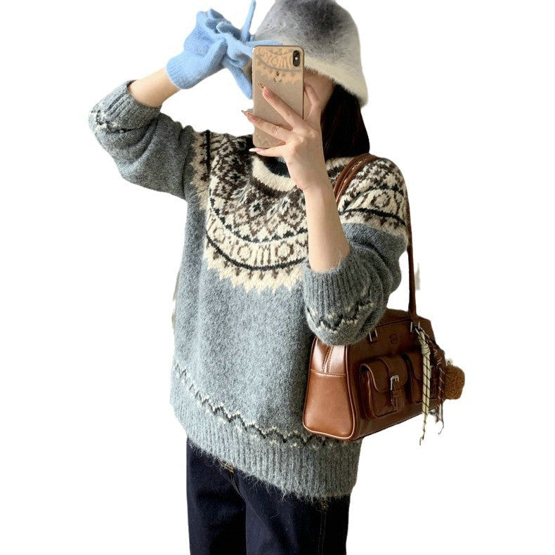 Damen Grobstrickpullover mit zeitgenössischen Norweger-Mustern EB