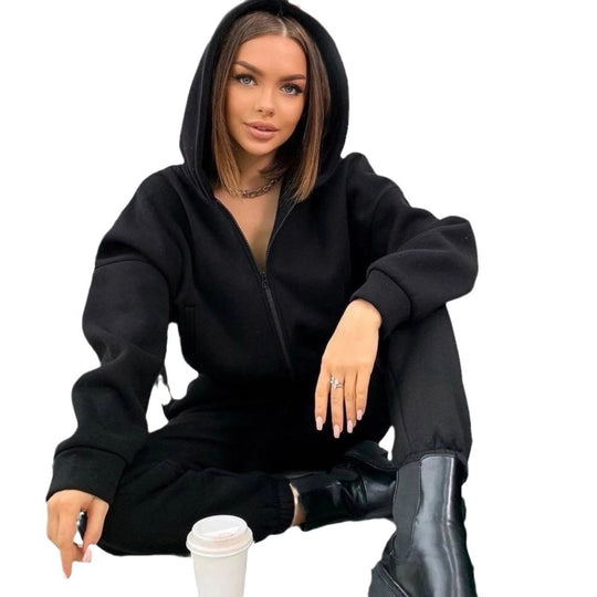 Damen nan weiches Reißverschluss-Hoodie und taillierte Komfort-Jogginghose Set mit innenliegendem Fleece EB