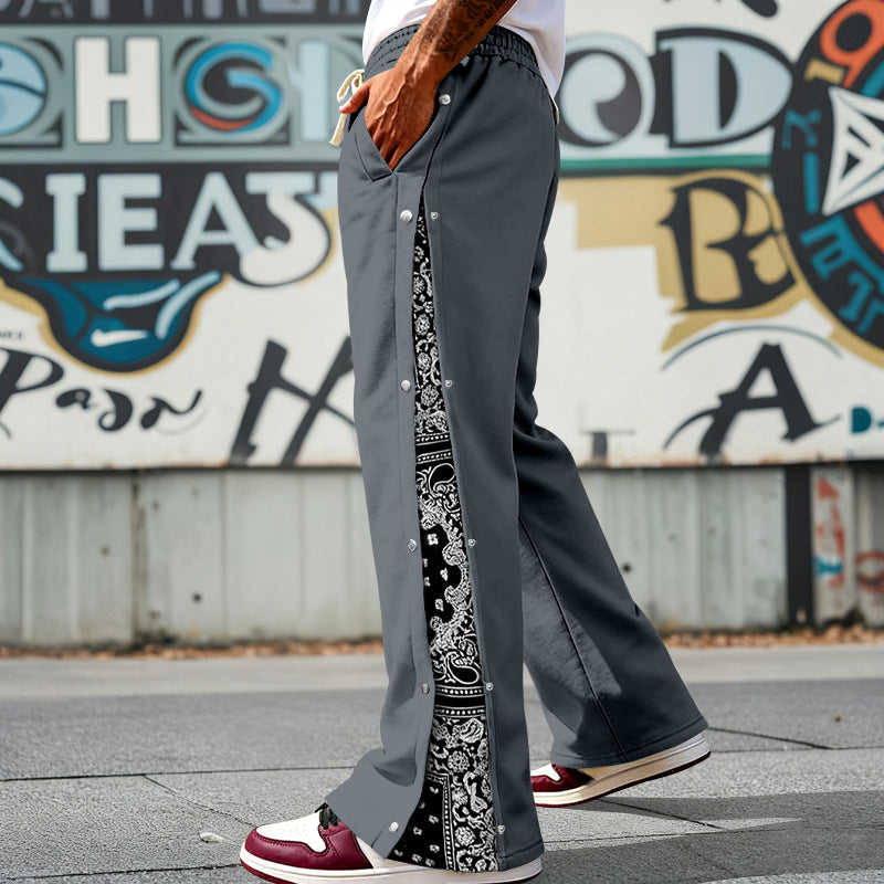 Herren nan weit geschnittene Snap-Front Jogginghose mit Paisley-Seiteneinsatz und elastischem Komfortbund EB