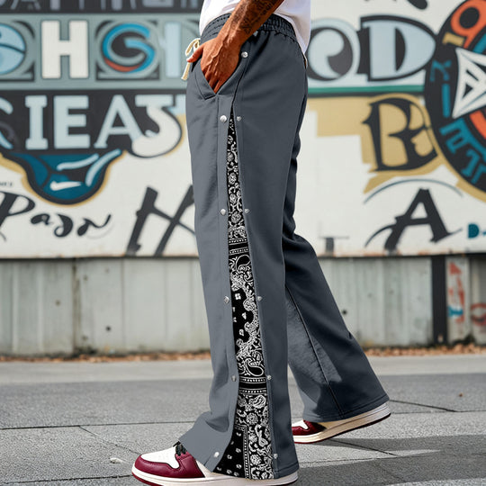 Herren nan weit geschnittene Snap-Front Jogginghose mit Paisley-Seiteneinsatz und elastischem Komfortbund EB