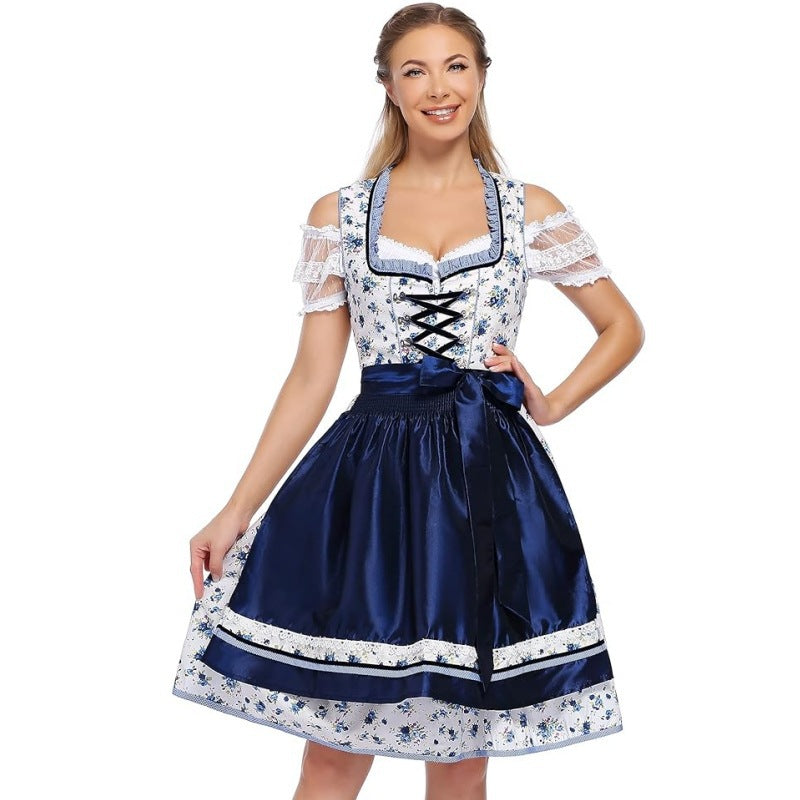 Damen nan traditionelles Dirndlkleid mit Herzausschnitt, korsettähnlicher Schnürung und kariertem Schürzenrock EB