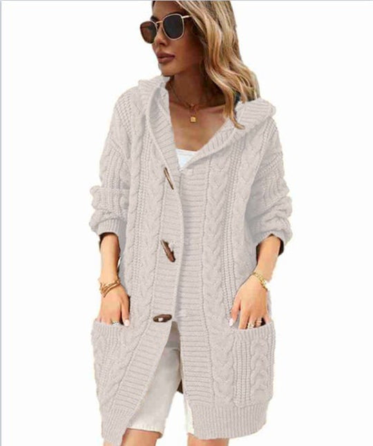 Damen Strickjacke mit Kapuze und Knopfdetails EB
