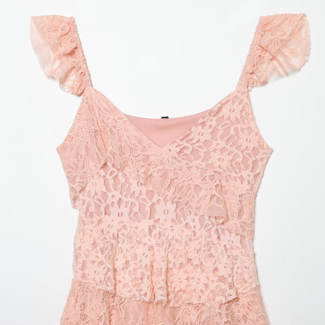 Damen romantisches Spitzenkleid mit Rüschendetails EB