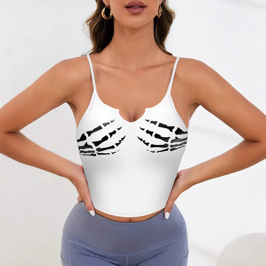 Damen Sportliches Crop-Top mit kreativem Skelett-Design EB